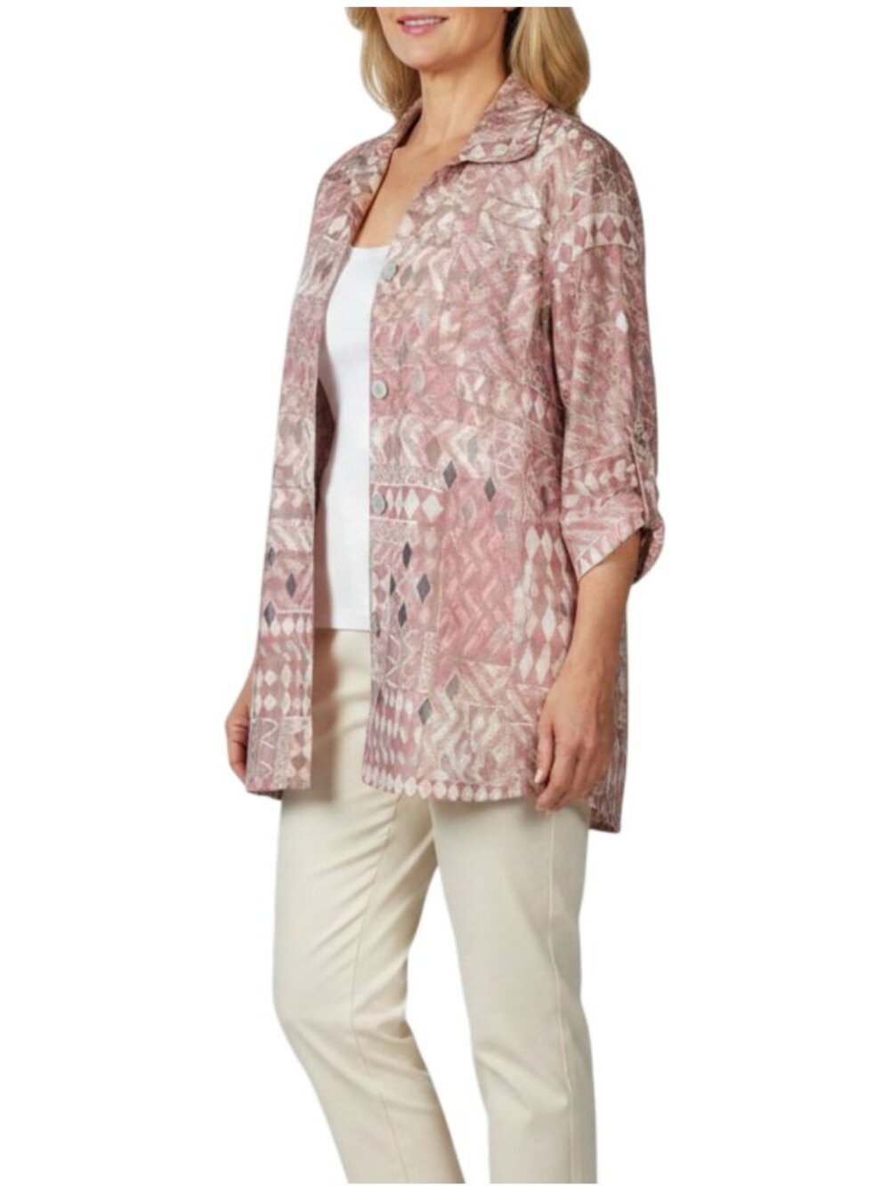 Ruby Rd. Pink Santa Fe Abstract Print Shirt Jacket - Size 18W